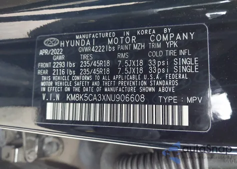 2022 Hyundai Kona Limited from USA, damaged, VIN KM8K5CA3XNU906608